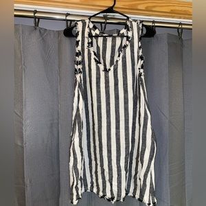 Distressed Umgee Black and White Stripped Dress with Pockets